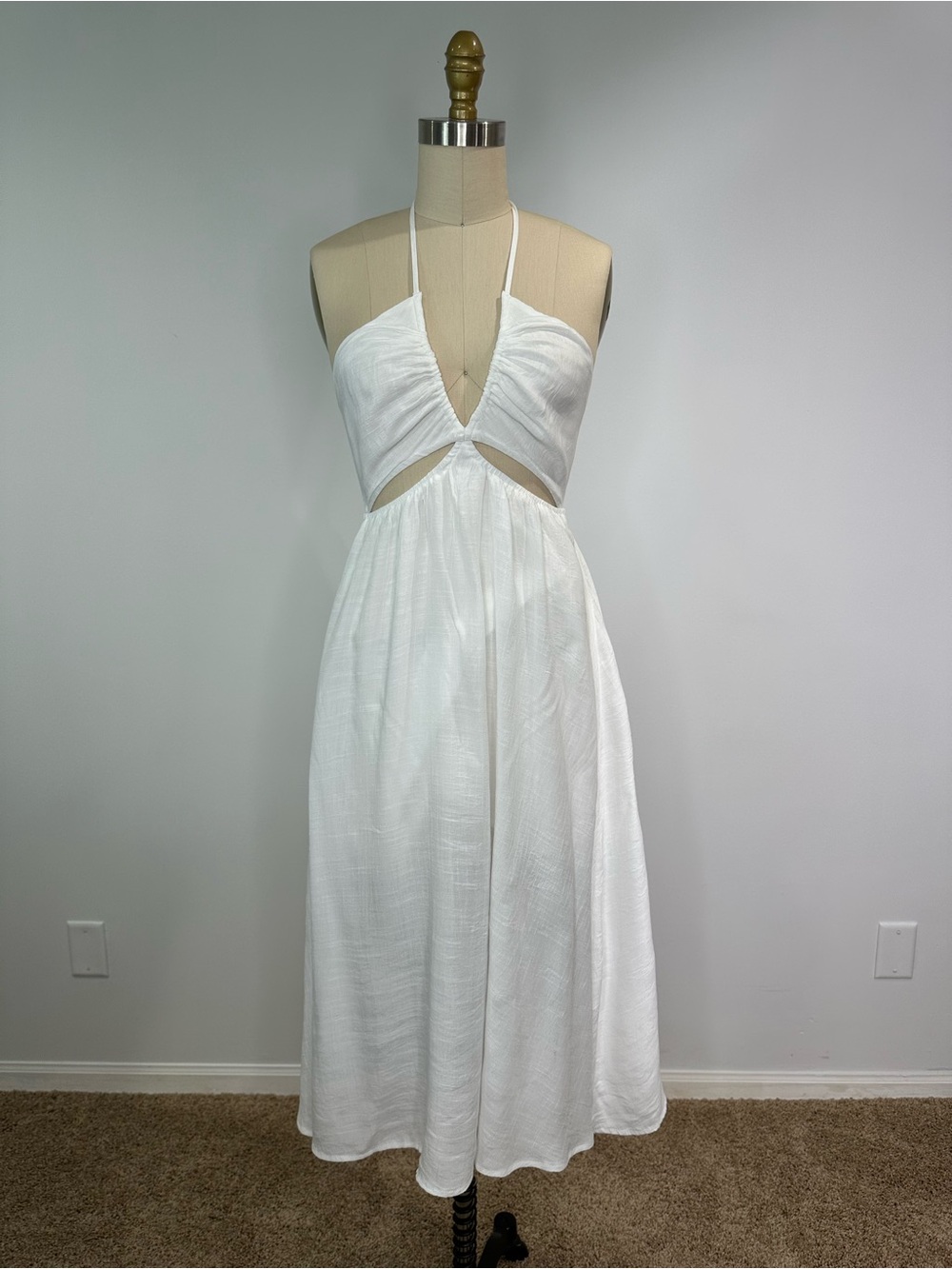 Hello Molly White Halter Cutout Midi Dress